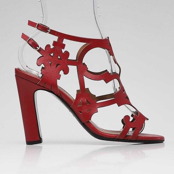 Hermes Red Leather Keira Cut Out Open Toe Sandals Size 5.5/36 - Picture 4 of 6
